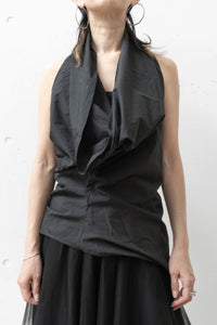 MARC LE BIHAN/Draped Pleated Top With Ball Neck And Short Sleeves