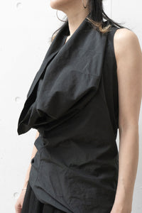 MARC LE BIHAN Draped Pleated Top With Ball Neck And Short Sleeves