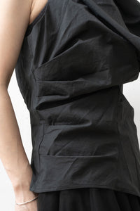 MARC LE BIHAN Draped Pleated Top With Ball Neck And Short Sleeves
