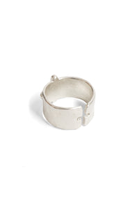 m.a+/AG18 Thick Silver Stitched Cross Ring